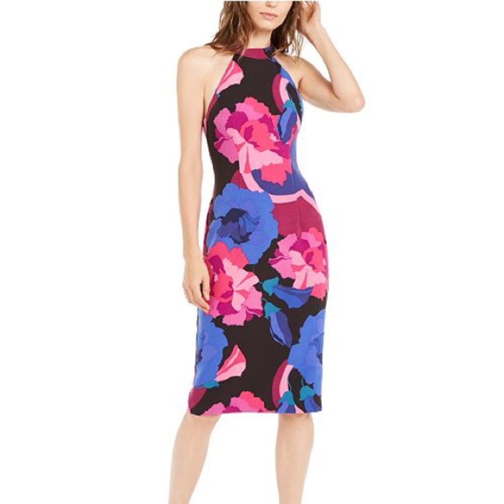 Trina Turk Floral Midi Dress - Black, Pink, Blue